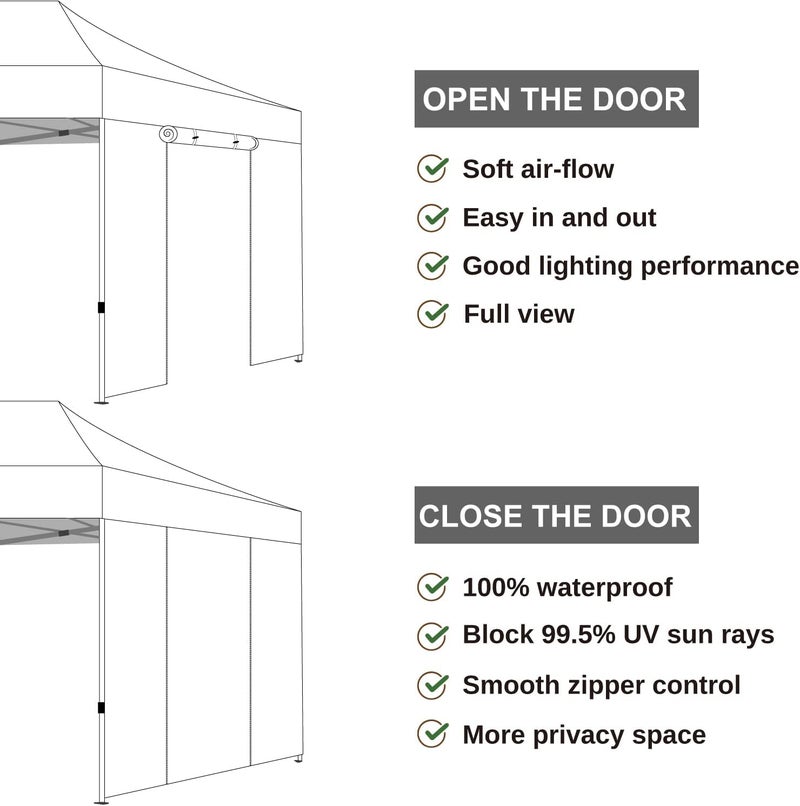 COOSHADE Instant SunWall 10x10 SideWall for Pop up Canopy Tent, 1 Pack Door Wall Only, Black - Image 2